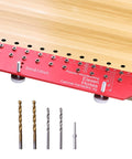 11 Hole All Metal Shelf Pin Jig With Self Contained Clamping For Easy No Fuss Drilling Drill Guide For Quick Precise Woodworking And Furniture Assembly Includes 1 Quarter Inch And 5 Millimeter Drill Bits
