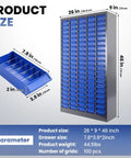 Heavy-Duty 100 Drawer Nut And Bolt Organizer With 8x4x2 Inch Drawers, 26x9x46 Inch Bolt Bin Storage dimension illustration