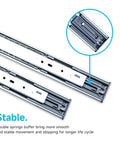 Close-up view of Soft Close Drawer Slides 22 Inch Full Extension Side Mount 100 LB Capacity Ball Bearing Rails, zinc plated steel.
