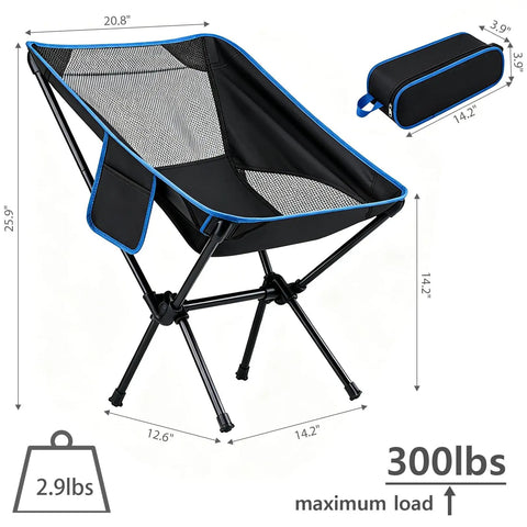 Ultralight Folding Camp Chair For Backpacking And Hiking Fourth Gen Compact And Lightweight Easy Setup with carry bag shown