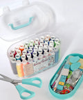 40 Colorful Spools Of Polyester Sewing Thread In A Portable Gift Box Kit With Accessories Like Needles And Scissors Visible