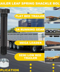 Image showing Nine Sixteenth Inch Eighteen Thread Trailer Leaf Spring Shackle Bolts With Nuts Three And One Half Inch Long. Applications for flatbed, running gear, mega loader, and semi low bed trailers.