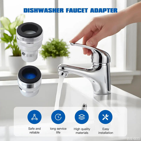 Two Pack Dishwasher Faucet Adapter Connector Straight Up Works With Portable Countertop Units Fits Standard Kitchen Faucets, chrome finish.