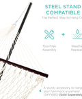 Steel stand compatible detail of Two Person Outdoor Hammock With Spreader Bars And Cotton Rope, Backyard Patio Lounger.