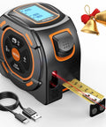 2 In 1 Laser Distance Meter And 16 Foot Auto Lock Digital Tape Measure For Quick One Handed Measurements A Real Workhorse For Wide Area Scans And Tight Corners 197 Ft Laser Range And 16 Ft Auto Locking Tape For Builders And DIYers, black orange body with USB cable