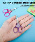 Tiny Travel Scissors 3 Inch TSA Compliant with Sheath held in hand, showing ultra sharp fine tips for detail work.