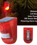 2 Pack Solar Security Light Alarm With IP65 Waterproof LED Motion Sensor and Flashing Outdoor Lamp on wooden post