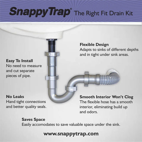Universal Flexible P-Trap Sink Drain Kit For Bathroom No Leaks Easy Tool Free Install 9 To 13 Inch Flexible Hose And 16 Inch Total Length Fits One And One Quarter Inch Drains Quick Home Plumbing Fix