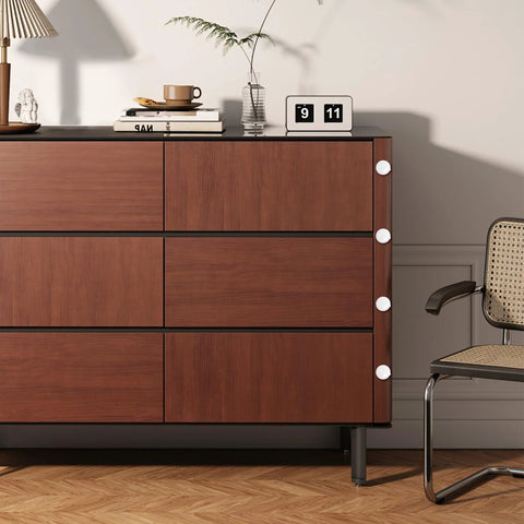 Brown dresser with 150 Pack White Plastic Screw Cover Caps With Snap On Hinge For Flush Mount Protection And Waterproof Seal visible on sides