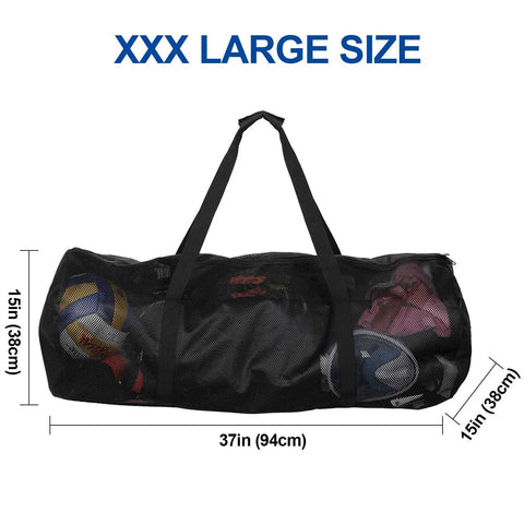 XL Mesh Dive Bag For Scuba And Snorkel Gear, Heavy Duty Travel Duffle With Waterproof Pocket, black mesh material, dimensions shown