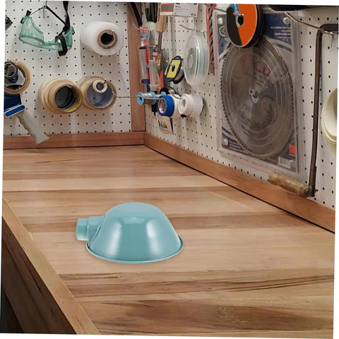 Heavy-Duty Round Machine Tool Lampshade With Protective Cover For Industrial Workbench Lighting on a wooden workbench.