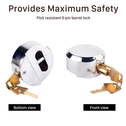 Bottom and front view of Hidden Shackle Van Door Lock System With Built Tough Heavy Duty Steel Padlock And Hasp Set.