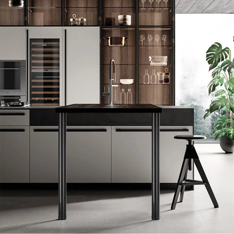 Adjustable Height Table Legs Black And White Metal Frame for dining tables shown supporting a bar counter in kitchen area