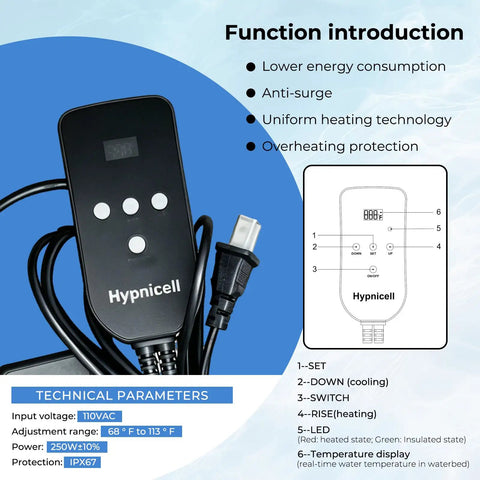 Digital Waterbed Heater With Smart Temperature Control And Adjustable Heat Settings That Deliver Dreamy Warmth And Sweet Sleep Comfort All Night Long For A Super Solid And Big Time Upgrade remote control with LED display and adjustable settings