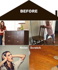 Before scenario showing furniture scratches on floor, noise, and risks without Premium Felt Furniture Pad Set, 136 Pieces, 5mm Thick Floor Protectors For Sofa, Chairs And Tables, Safe For Hardwood, Laminate, And Tile Floors, Squeak Free Glide, Handy Case Included.