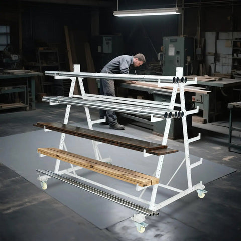 Beefy Heavy-Duty Rolling Pipe Storage Rack With Wheels, 5-Tier Conduit Organizer Cart For Garage And Warehouse, Pro-Grade Industrial Steel