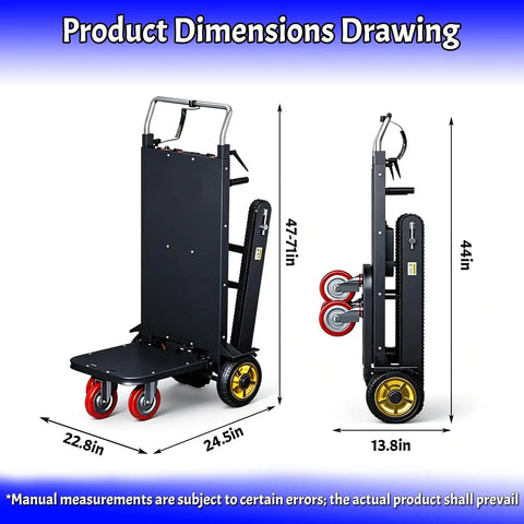 Motorized Stair Climbing Cart With Heavy Duty Foldable Electric Dolly Smart Brake And Smooth 300kg Carrying Capacity Plus 25mm Tracks dimensions drawing with measurements