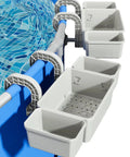 Poolside Storage Basket With Two Cup Holders, Stretchable Organizer For Drinks And Pool Supplies, Fits Most Frame Pools With Round Or Oval Pipes, Adjustable Bracket For Stability, Above Ground Pool Accessories installed on pool frame