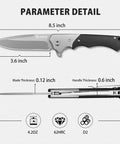 3.6 Inch D2 Steel Pocket Knife For Men With G10 Handle Dope Do It All EDC Folding Knife For Everyday Carry Strong Edge Retention Textured Grip Smooth Flipping Action, side view with 8.5 inch overall length