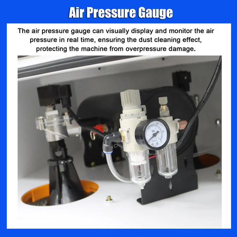 Air pressure gauge on Heavy Duty Mobile Pulse Jet Dust Collector With Two Cartridges For Laser Cutting Grinding And CNC Metal Dust