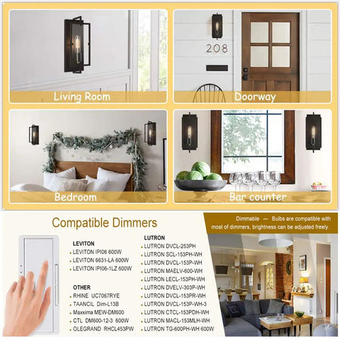 Dimmable E26 LED Light Bulb 6W Equal 60W Incandescent, AC120V Warm White 2700K in various home settings and dimmer list