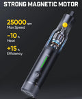 Cordless Rotary Tool Kit With 25000 RPM Motor 5 Speed Settings 44 Accessories. Visual of motor, efficiency and speed details