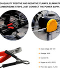 Rugged 12 Volt 60 Watt Electric Oil Extractor Pump With Flexible Suction Hose And Clamps on vehicle battery with clamps attached.