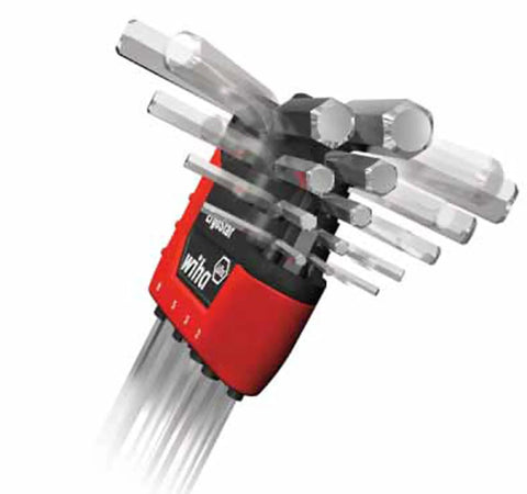 ErgoStar Ball End Hex L Keys Set 9 Piece For Precision Work In Tight Spots with durable holder, chrome satin finish.