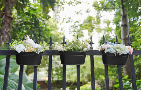 10.5 Inch Metal Iron Hanging Flower Pots For Balcony Railing And Fence Window Garden Decor 3 Pack With Detachable Hooks