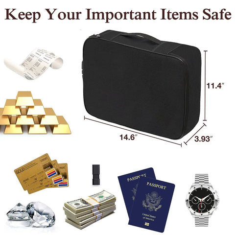 Fireproof Document Box With Lock Three Layer Organizer Bag For Passports Cash Valuables And Important Files, Portable Case