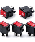 5 Pack Mini Lighted Rocker Switches 110V 120V Illuminated Snap In DPST On Off Power Switches With 4 Pins Red LED Light For Household Appliances And Industrial Gear MXU1-4-201NR, red rocker switch set