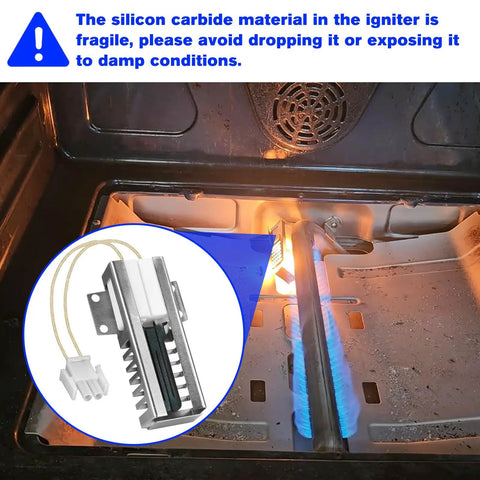 Oven Igniter Replacement For Gas Ranges Fits Most Models Replaces 5303935066 heating in oven with warning text