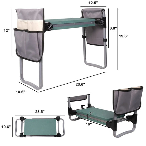 Upgraded Garden Kneeler And Seat Stool With Tool Pocket, Foldable Heavy Duty Bench For Gardeners, Soft EVA Kneeling Pad, Wide Green Version