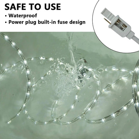 Outdoor Waterproof Rope Lights Daylight White 50Ft Cuttable And Connectable LED Tube in water with plug detail