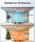 52 Inch Flush Mount Ceiling Fan With Lights And Remote Control, Brushed Nickel Finish, 3 Blade Design, airflow for summer and winter