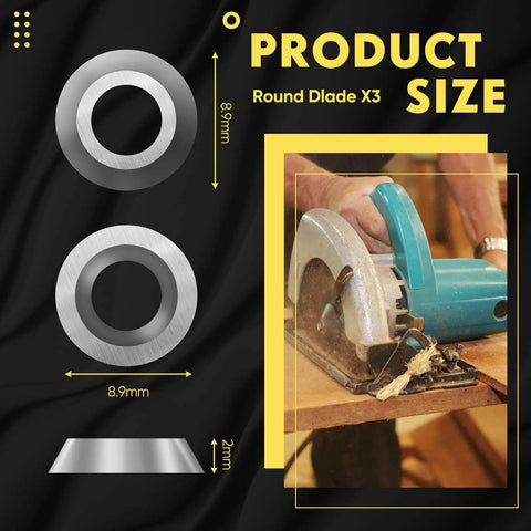 12 Piece Tungsten Carbide Cutter Inserts Set For Wood Lathe Turning Tools, showing 8.9 mm round blade, used by craftsman