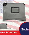 Hassle Free Lockable Document Pouch In Gray Provides HIPAA Compliant Protection For Medical And Legal Files Measuring 11 By 15 Inches, shown with dimensions.
