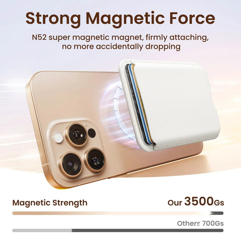 Stronger Magnetic Wallet For iPhone 12 To 17 With MagSafe Compatibility attached to phone showcasing N52 magnets.