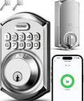 Stress Free Keyless Entry Wifi Keypad Deadbolt Smart Lock For Front Door With Remote App Control Alexa And Google Assistant Compatible Satin Nickel Finish with keypad and app display.