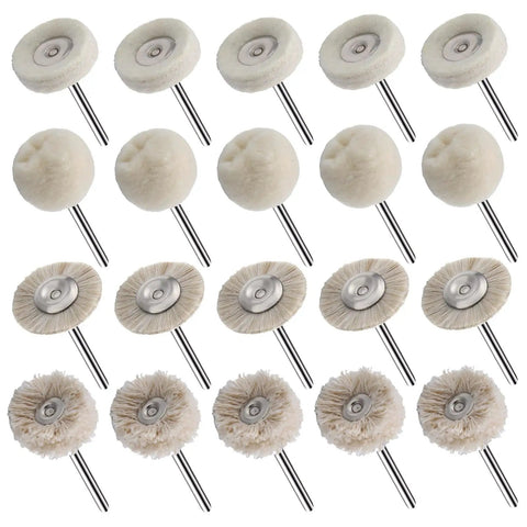 Kickass 20 Pack Wool Felt Buffing Wheels For Dremel Rotary Tools 25Mm Diameter, assorted shapes with round shafts.