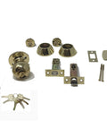 ED05-6 Entry Door Knob And Deadbolt Combo Lock Set In Polished Brass, 6 Keys, 6-Pack, showing components and keys