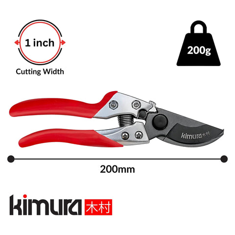 Pro Grade 8 Inch Bypass Pruning Shears With Japanese SK5 Steel Blades And 1 Inch Cut Capacity, lightweight design, red handles