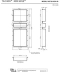 Diagram of Triple Recessed Shower Shelf In Black With Three Built In Shelves, 16 Inch By 40 Inch By 4 Inch Niche, Tile Ready Surface