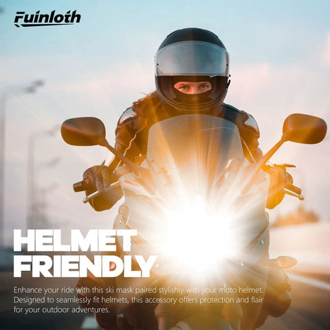 Motorcyclist wearing Go To Balaclava Ski Mask Neck Gaiter For Men And Women Open Or Closed Face Shield With UV Protection
