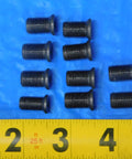 Straight Up Premium S68 Insert Shim Screws For 3/8 24 Thread 10 Pack arranged on blue background with measuring tape.