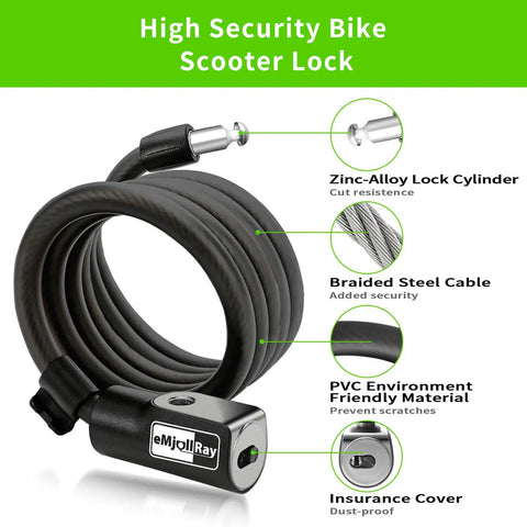 Beefy 12mm Coiled Cable Lock With Mounting Bracket For Electric Scooters And Bikes 4Ft Length Keyed Security Anti Theft Cable Lock Great For E Scooters E Bike Motorcycles