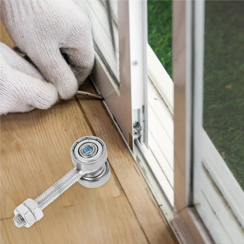 Beefy Heavy Duty Sliding Door Roller Trolley Assembly With Two Bearings And Dual Wheels, Double Wheel Pulley Cable System For Smooth Glide And Durable Performance, Includes Wooden Construction Finish For Classic Warm Aesthetic, installed on wood door track