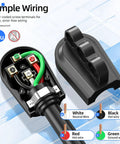 Heavy Duty 60 Amp Male Plug NEMA 14 60P Straight Blade Right Angle Connector internal wiring with color-coded terminals.