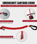 Red emergency lanyard cord with metal buckle hook and plastic ring clip for safety on Side Mount Outboard Throttle Remote Control Box