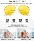 Top Shelf Anti Glare Night Vision Polarized Aviator Sunglasses with yellow polarized lenses and UV protection, showcasing glare reduction.
